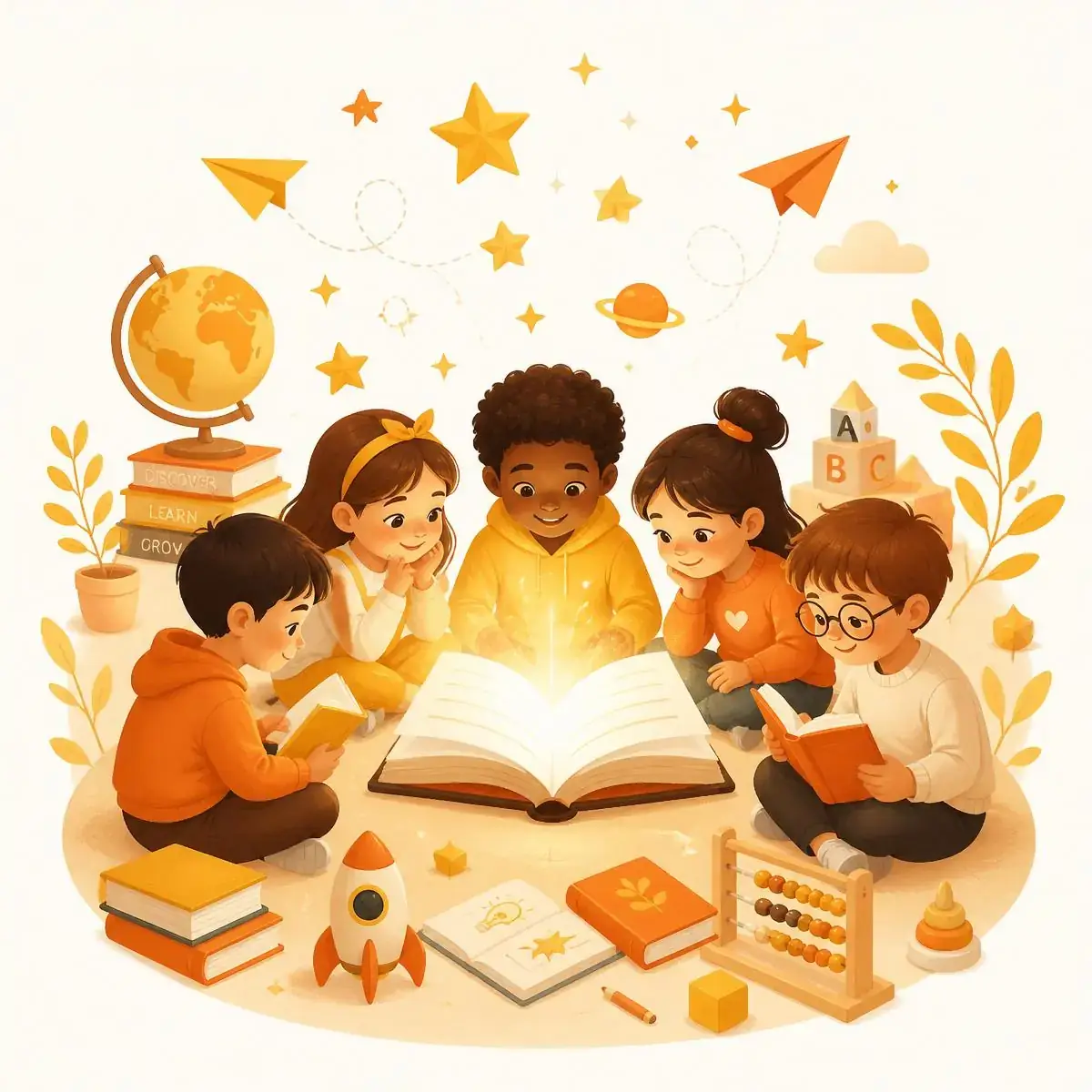 Volunteers reading with children in a warm learning circle